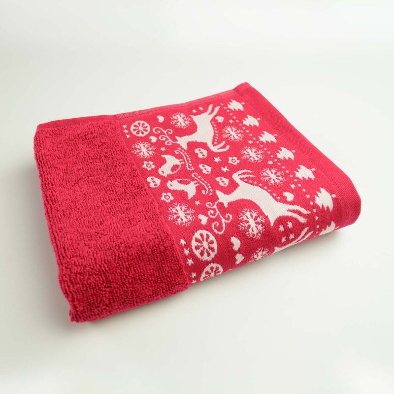 Рушник махровий Новорічне Merry Christmas Олені GM Textile 40х70см 500г/м2 (Червоний)